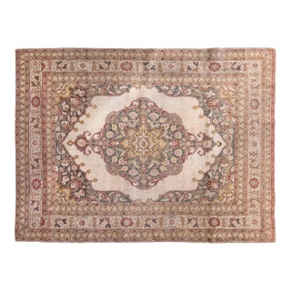 Early 20th Century Persian Tabriz Yellow, Red, Blue and White Handwoven Wool Rug For Sale