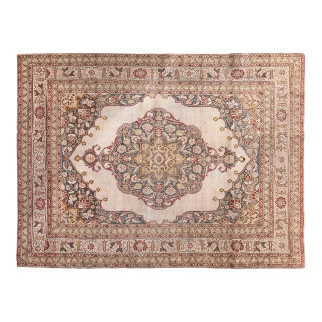 Early 20th Century Persian Tabriz Yellow, Red, Blue and White Handwoven Wool Rug For Sale