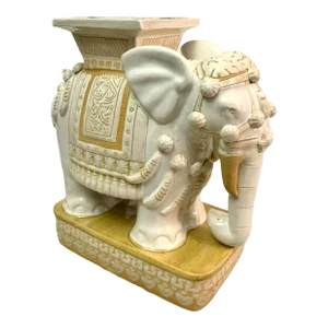 Mid 20th Century Vintage Large Oriental Elephant Heavy Ceramic Garden Stand End Table