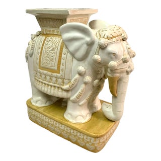 Mid-Century Modern Chinoiserie White Ceramic Elephant Garden Stool, Plant Stand, 23"h For Sale