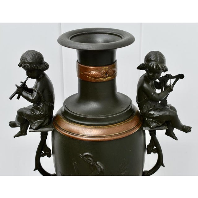 Vintage Mixed Metal French Style Urn W/Cranes and Figures For Sale In Philadelphia - Image 6 of 10