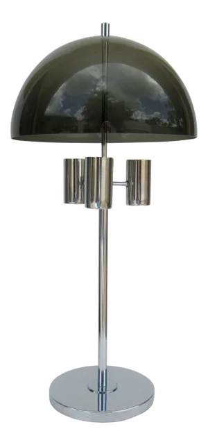 1960's Mid-Century Modernist Space Aged Smoked Lucite and Chrome Mushroom Table Lamp