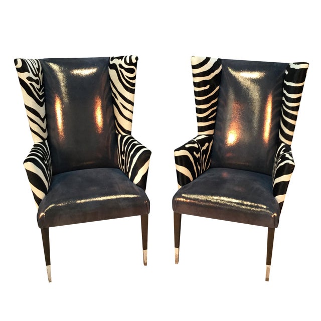 Modern Wingback Chairs With Zebra Print Pair Chairish