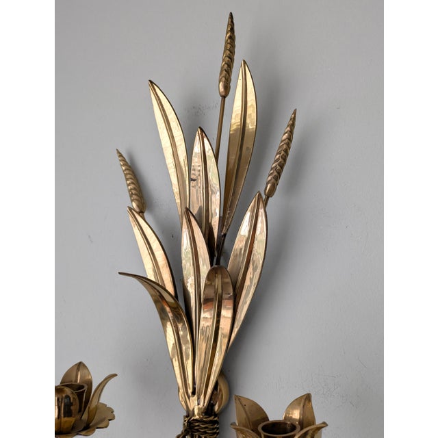 French Vintage Polished Brass Wheat Candle Sconce For Sale - Image 3 of 7