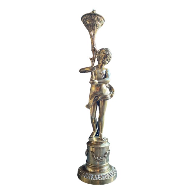 Sculpture of Putto with Torch in Gilt Bronze, 1800s For Sale