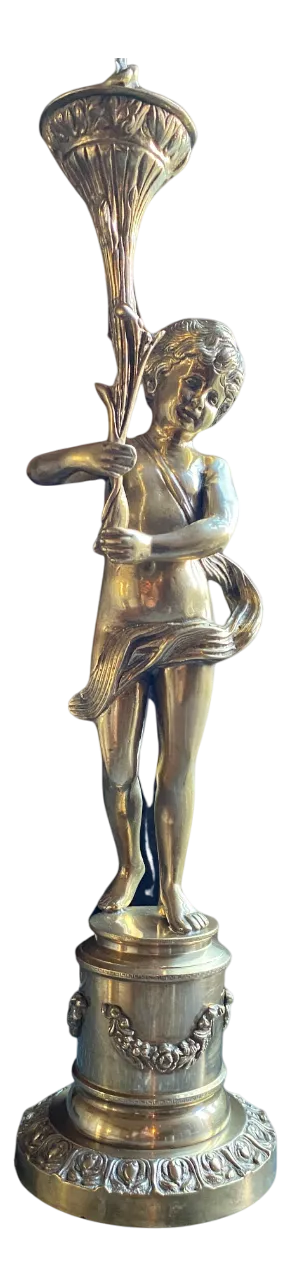Sculpture of Putto with Torch in Gilt Bronze, 1800s