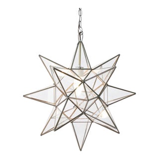 Matthew Izzo Home 15" Clear Glass Moravian Star Pendant Light With Oxidized Metal Trim For Sale