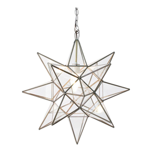 Matthew Izzo Home 15" Clear Glass Moravian Star Pendant Light With Oxidized Metal Trim