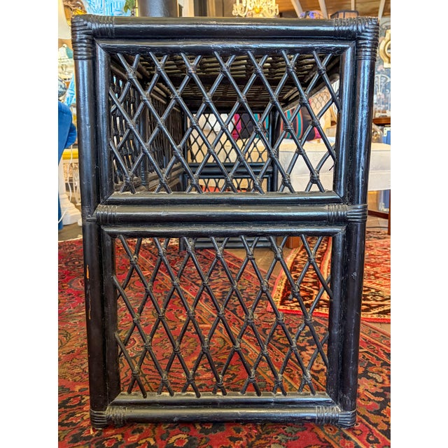 1980s Black Painted Rattan Console Table or Desk With Glass Top Inserts For Sale In Saint Louis - Image 6 of 9