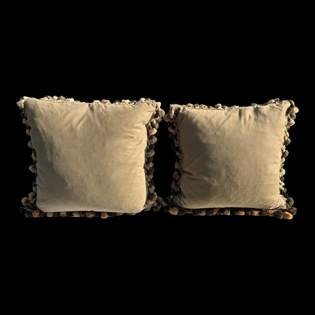 Antique French Tapestry Pillows Floral Needlepoint Tassels, Pair For Sale In San Diego - Image 6 of 7