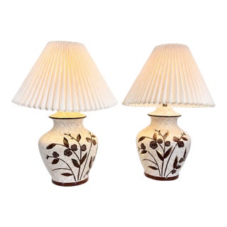 Vintage Danish Modern Glow Through Ceramic Lamp Pair | For Sale