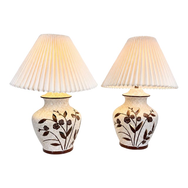 Vintage Danish Modern Glow Through Ceramic Lamp Pair | For Sale