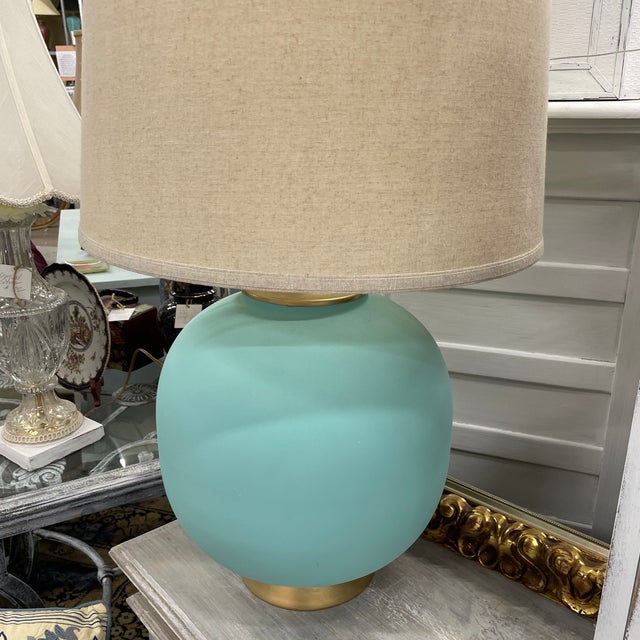 Vintage Aqua Glass Globe Table Lamp For Sale - Image 9 of 11