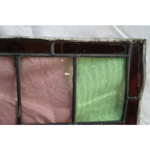 Antique Victorian Floral Leaded Stained Architectural Glass Window Panel For Sale - Image 9 of 11