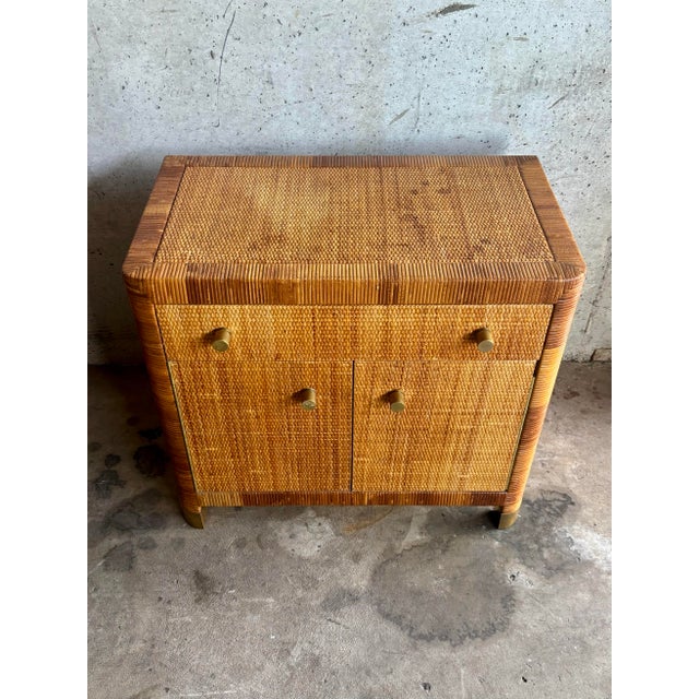 Coastal Vintage Bielecky Brothers Bedside Chest in Cane and Brass, Attributed For Sale - Image 3 of 8