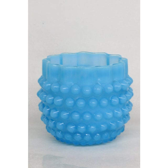 Hobnail Blue Glass Ruffle Top Vase For Sale - Image 10 of 10