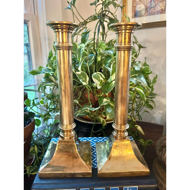 Wildwood Vintage Wildwood Imports Neoclassical Fluted Column Cast Brass Candlestick Holders - A Pair For Sale - Image 4 of 9