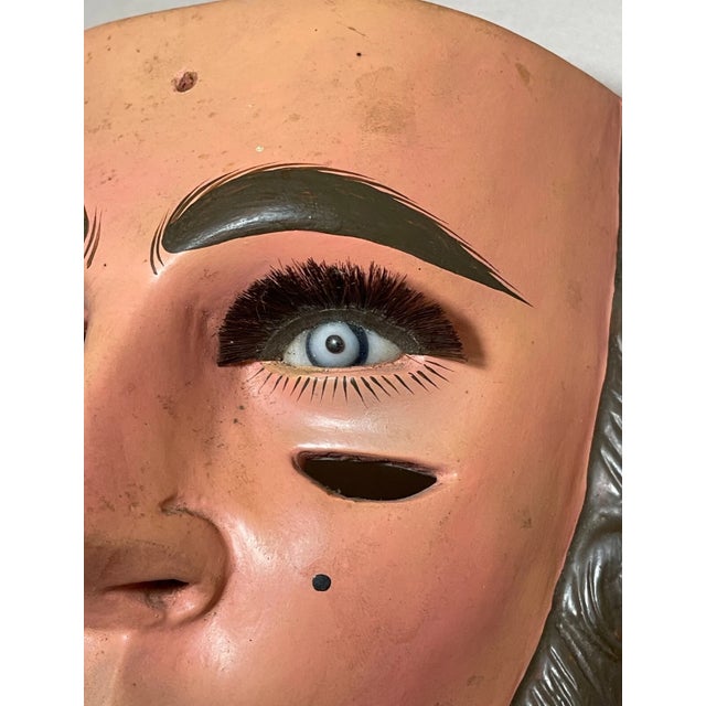 Mexican Vintage Parachicos Mask Hand Carved Wood Mexican Folk Art Chiapas Glass Eye For Sale - Image 3 of 13
