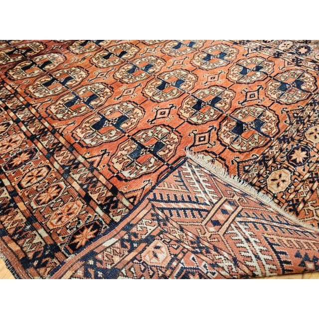 Tribal Vintage Turkmen Tekke in Allover Pattern in Brick-Red, Navy, Ivory, Blue For Sale - Image 3 of 16