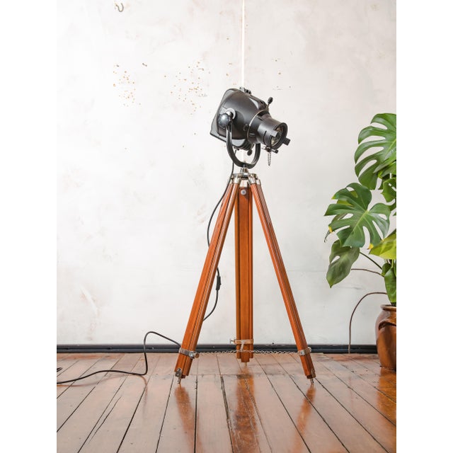 Vintage Theater Lamp on Wooden Tripod Floor Lamp, 1960s For Sale - Image 10 of 15