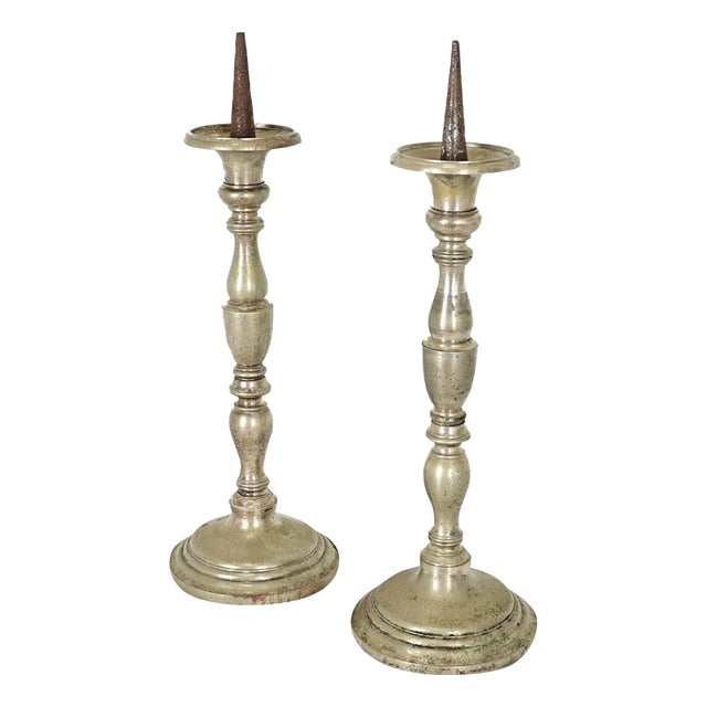 French Pair of 19th Century Pewter Candlesticks For Sale