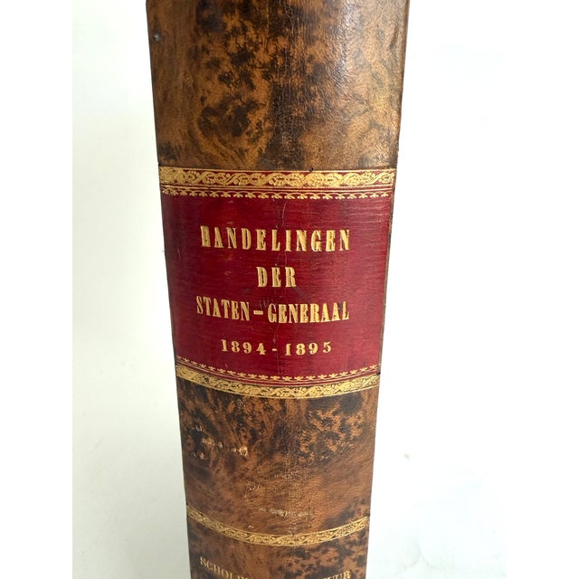 Traditional 1895 Dutch Leather Bound Reference Book Oversized For Sale - Image 3 of 6