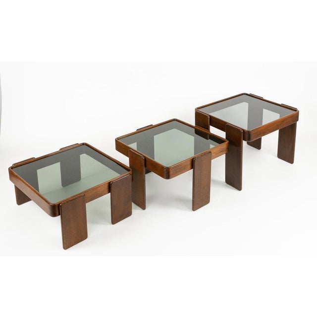 Wood and Glass Nesting Tables by Gianfranco Frattini, Italy, 1970s, Set of 3 For Sale - Image 9 of 18