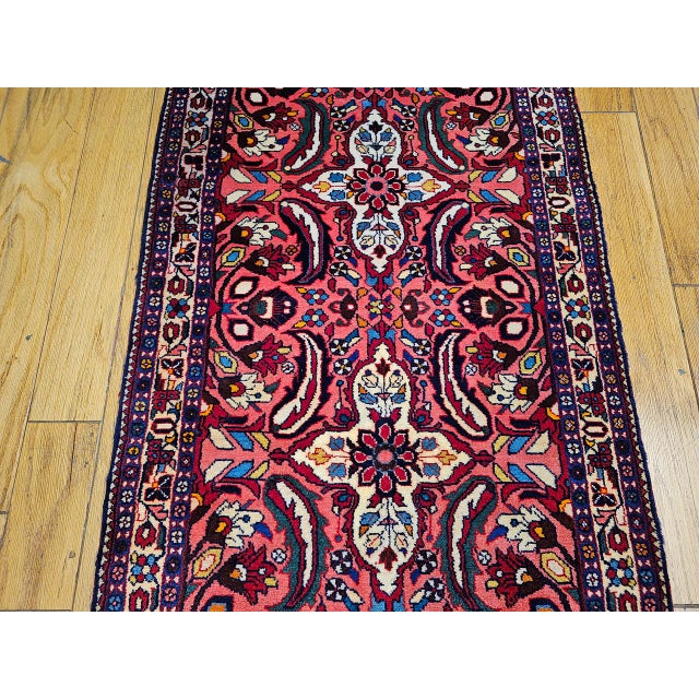 Vintage Persian Lilian Rug, Handknotted Wool, Geometric Pattern, Red & Ivory, 3x7 For Sale - Image 12 of 18