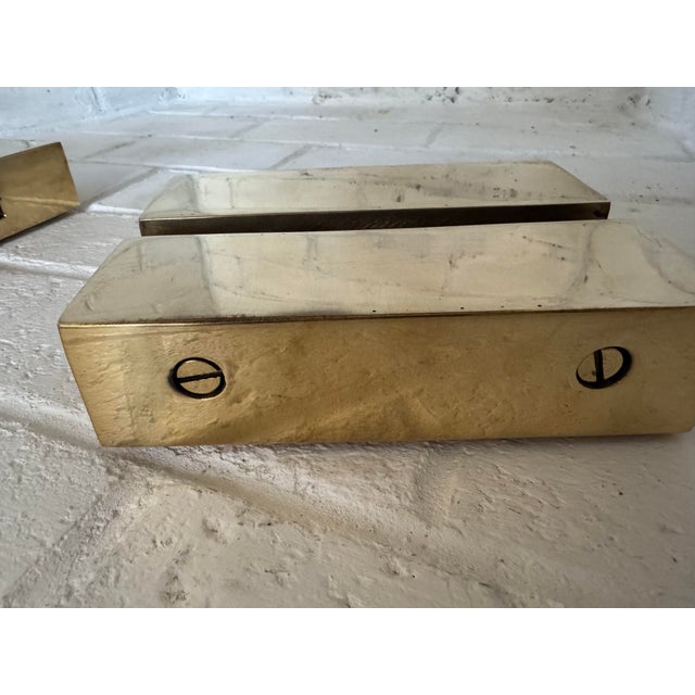John Lyle Pair of Polished Bronze Block Fire Screen Bases For Sale In New York - Image 6 of 12
