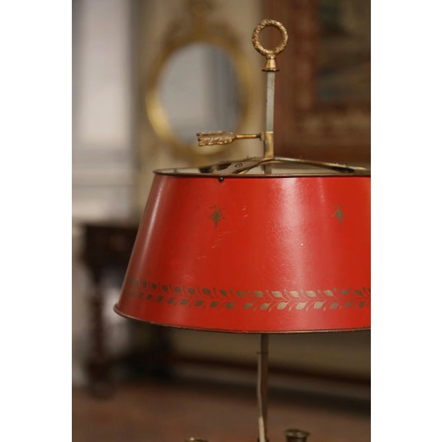 Early 20th Century French Brass and Tole Three-Light Bouillotte Table Lamp For Sale In Dallas - Image 6 of 10