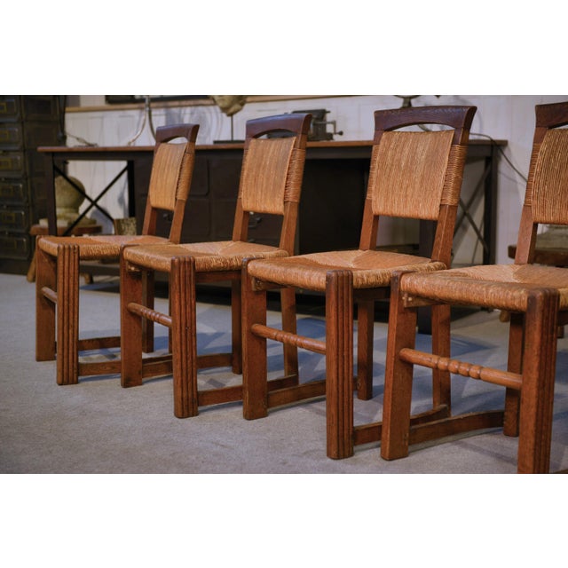 Oak and Rush Chairs in the style of Charles Dudouyt, 1950s, Set of 5 For Sale - Image 14 of 18