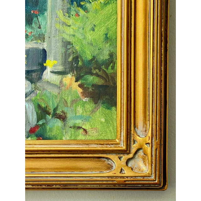 Late 20th Century Pair Modern Impressionist Oil Paintings of Garden by Day & Garden at Dusk, Framed For Sale - Image 13 of 17