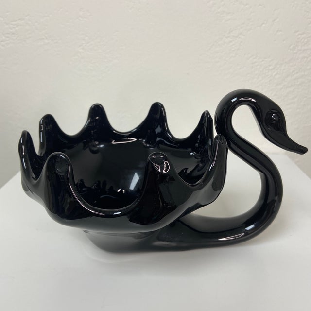 Mid-Century Modern Mid 20th Century Black Amethyst Blown Glass Swan Bowl For Sale - Image 3 of 9