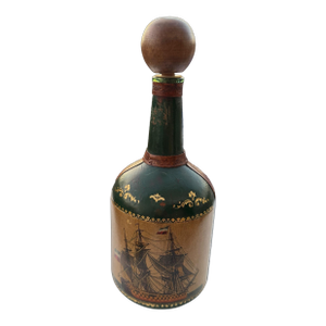 Mid Century Italian Florentine Style Leather Wrapped Ship Decanter and Stopper