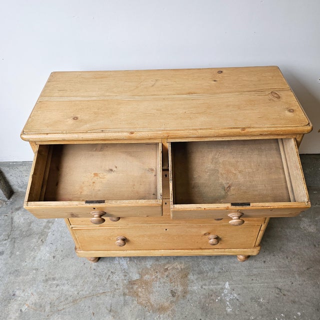 Wood Antique English Pine Dresser on Tulip Feet, Chest of Drawers - Circa 1880 For Sale - Image 7 of 11