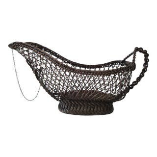 Antique French Wine Bottle Basket With Rope Link Handle For Sale
