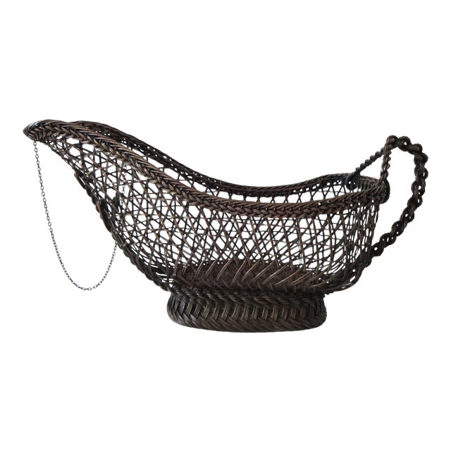 Antique French Wine Bottle Basket With Rope Link Handle For Sale