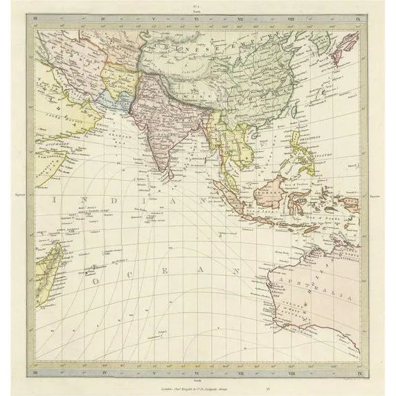 Antique Map of Southern Asia, East Indies and Indian Ocean, 1840s For Sale
