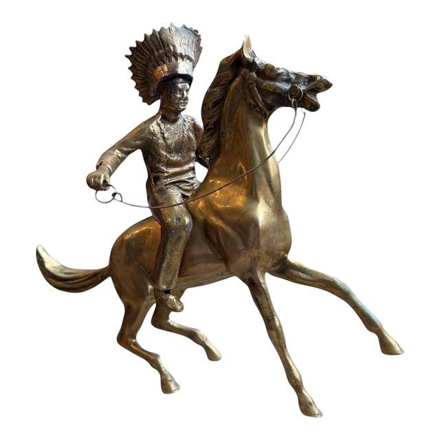 1960s Brass Sculpture Native American Chief Running Horse Figurine For Sale
