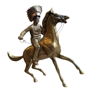 1960s Brass Sculpture Native American Chief Running Horse Figurine