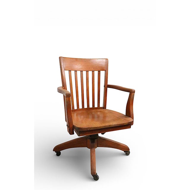 Wood Antique Bank of England Jury Style Adjustable Swivel Oak Desk Chair C. 1920/40's For Sale - Image 7 of 7