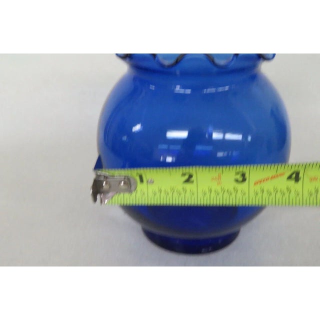 Blue Mid Century Modern Glass Cobalt Blue Ruffle Rim Round Vase For Sale - Image 8 of 9
