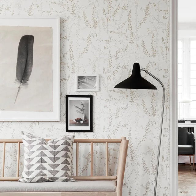 Mid-Century Modern Sample - Borastapeter Bladranker Wallpaper in Natural For Sale - Image 3 of 3