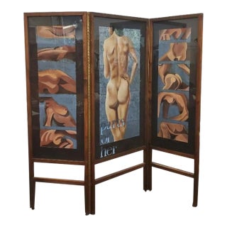 1970s David Segel 3 Panel Floor Screen Signed & Titled "Parts of Her" Original Artwork For Sale