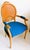 Wood 1940s French Louis XVI Style Fauteuil Chair Giltwood Frame Cane Oval Back Blue Fabric For Sale - Image 7 of 15
