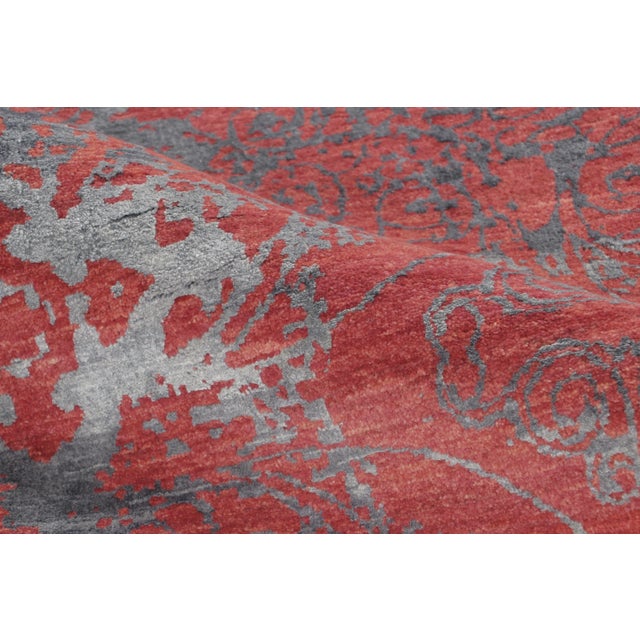 Rug & Kilim’s Distressed Modern Rug With Abstract Florals in Coral & Gray Hues For Sale - Image 11 of 12