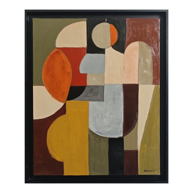 Fragmented Presence- Modern Abstract Painting, Geometric, Framed by Sophie Dumont For Sale