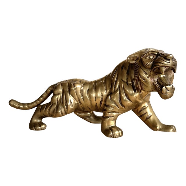 Mid-Century Brass Handmade Tiger Sculpture, 1970s For Sale