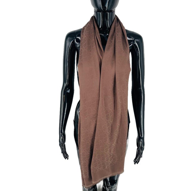 Early 21st Century Christian Dior Brown Monogram Wool Silk Scarf For Sale - Image 5 of 9