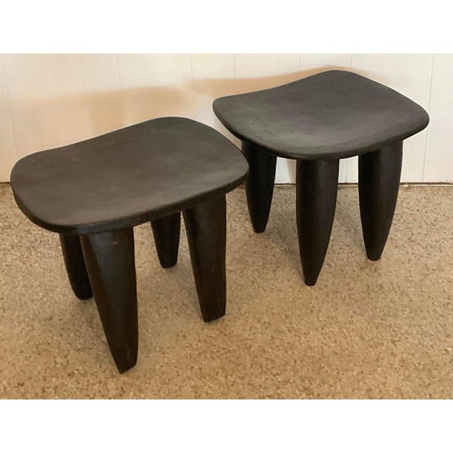 Black Vintage Boho Carved Senufo Stools - Set of 2 For Sale - Image 8 of 12